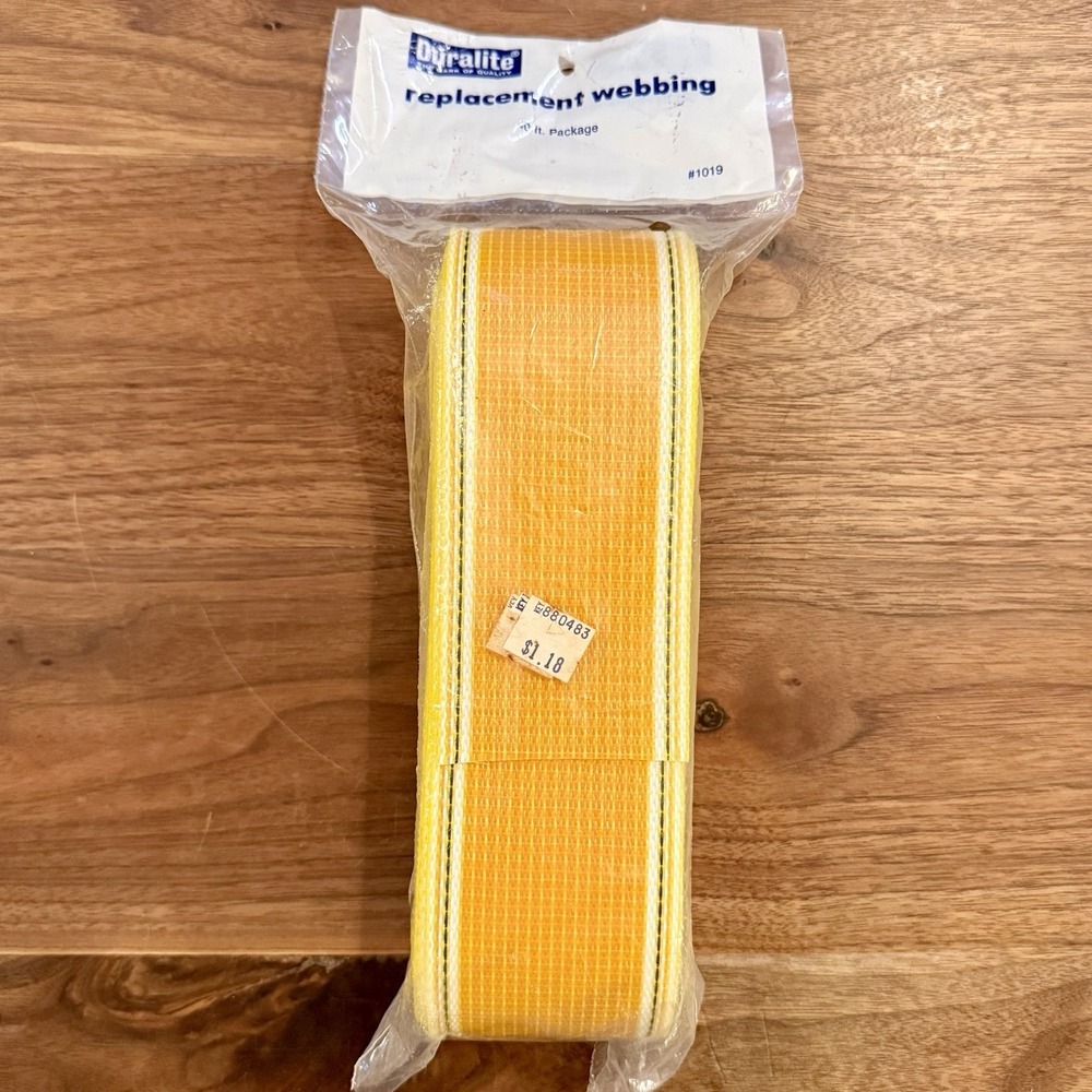 NEW! 60s MCM Duralite VTG Orange Yellow Webbing Roll Aluminum Lawn Chairs 40ft